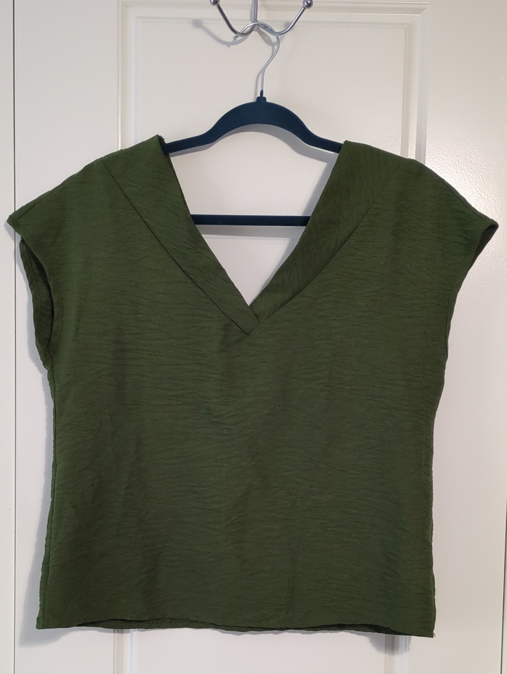 SHEIN Olive Green V-Neck Cap Sleeve Top